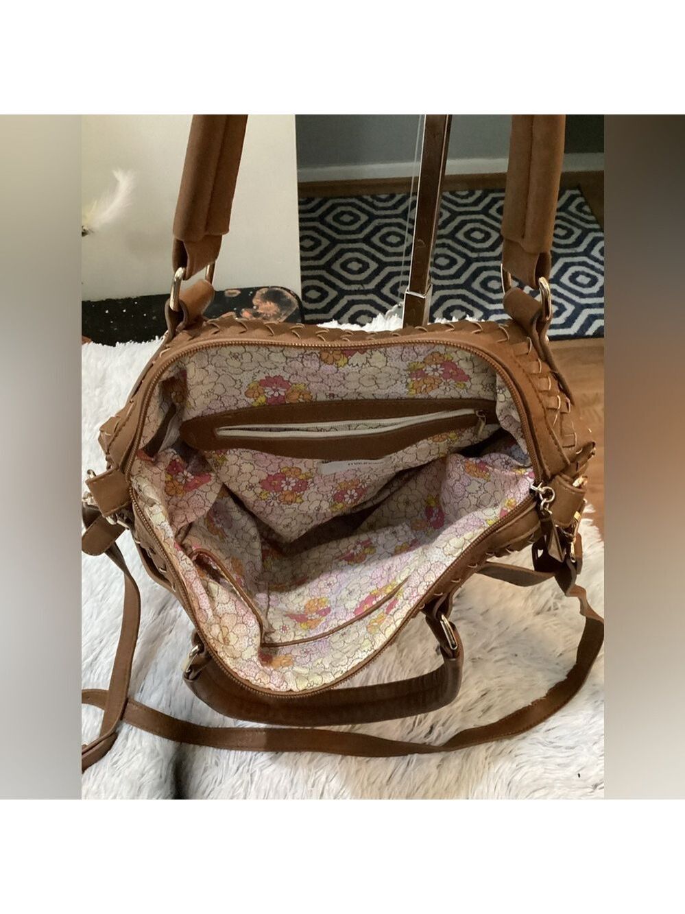Maurice’s Adjustable removable strap handbag brown basket weave style - Picture 10 of 13